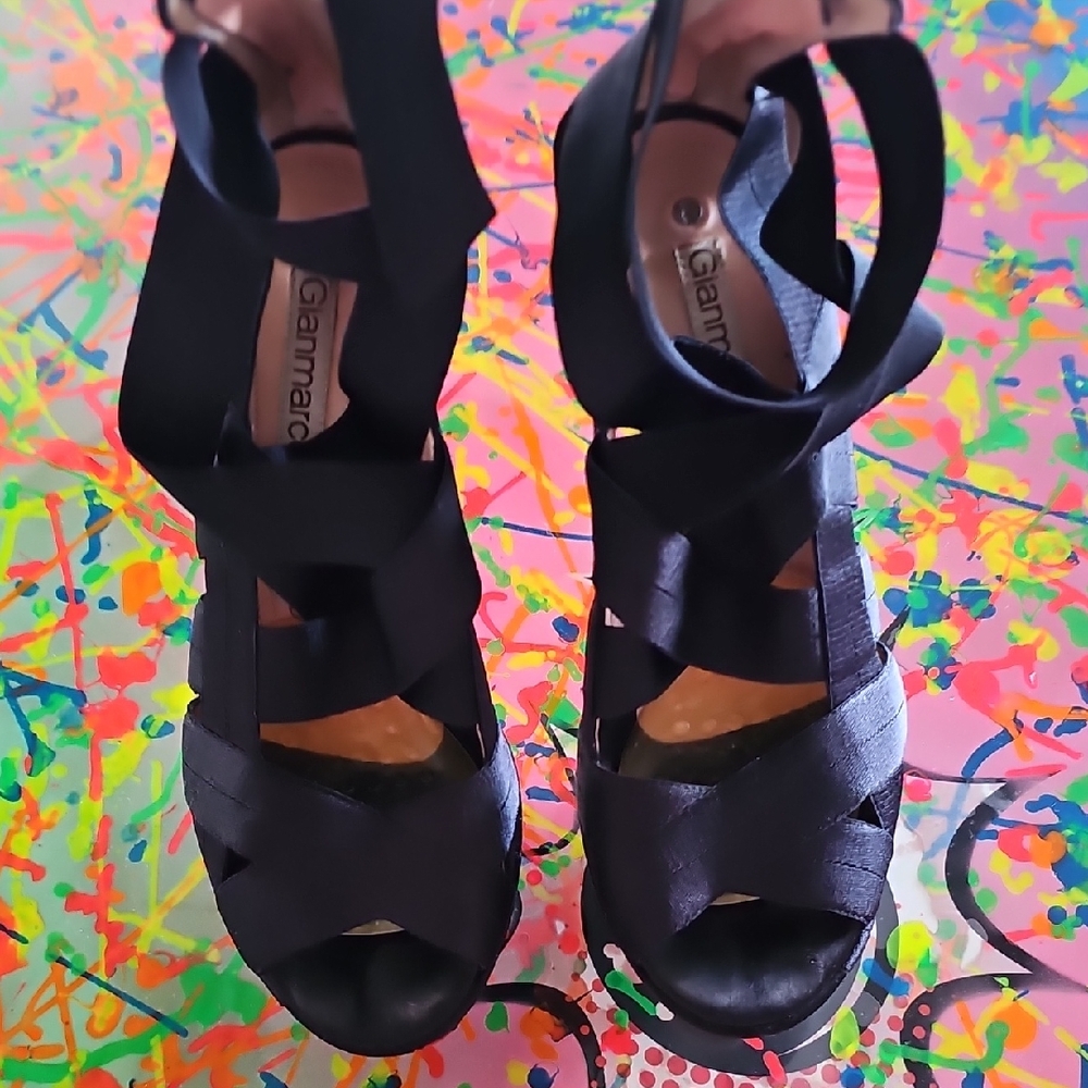 GIANMARCO LORENZI Glamorous Midnight Black Strappy Heels